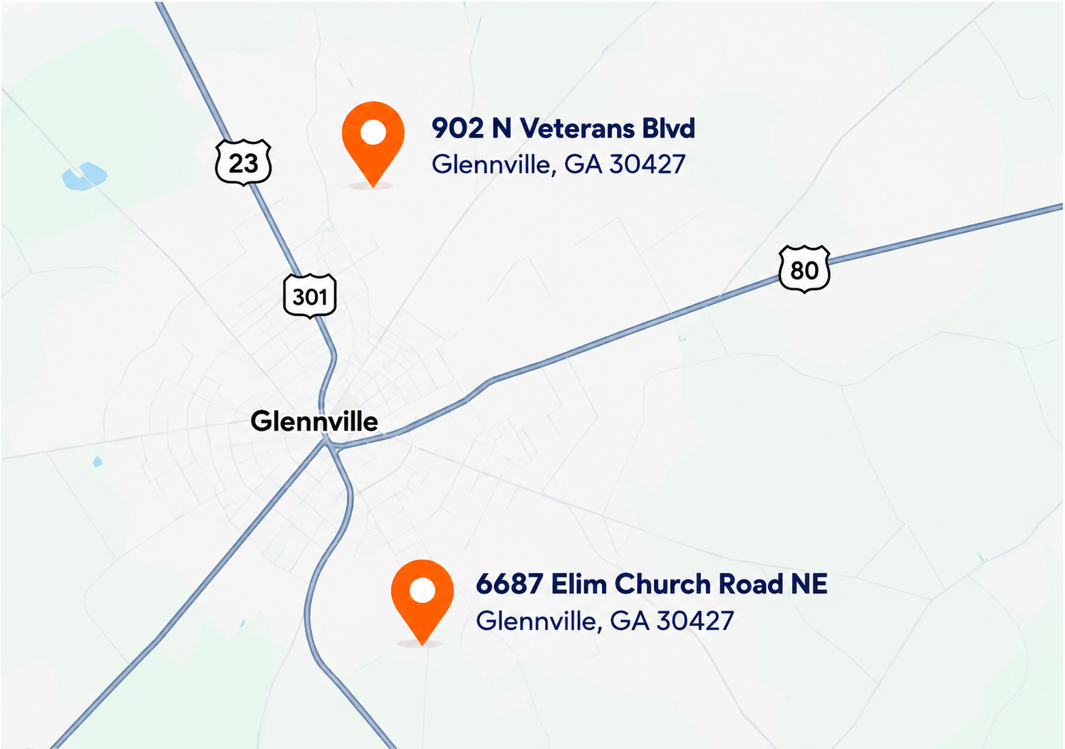 Map showing Store 4 Less locations in Glennville, Georgia